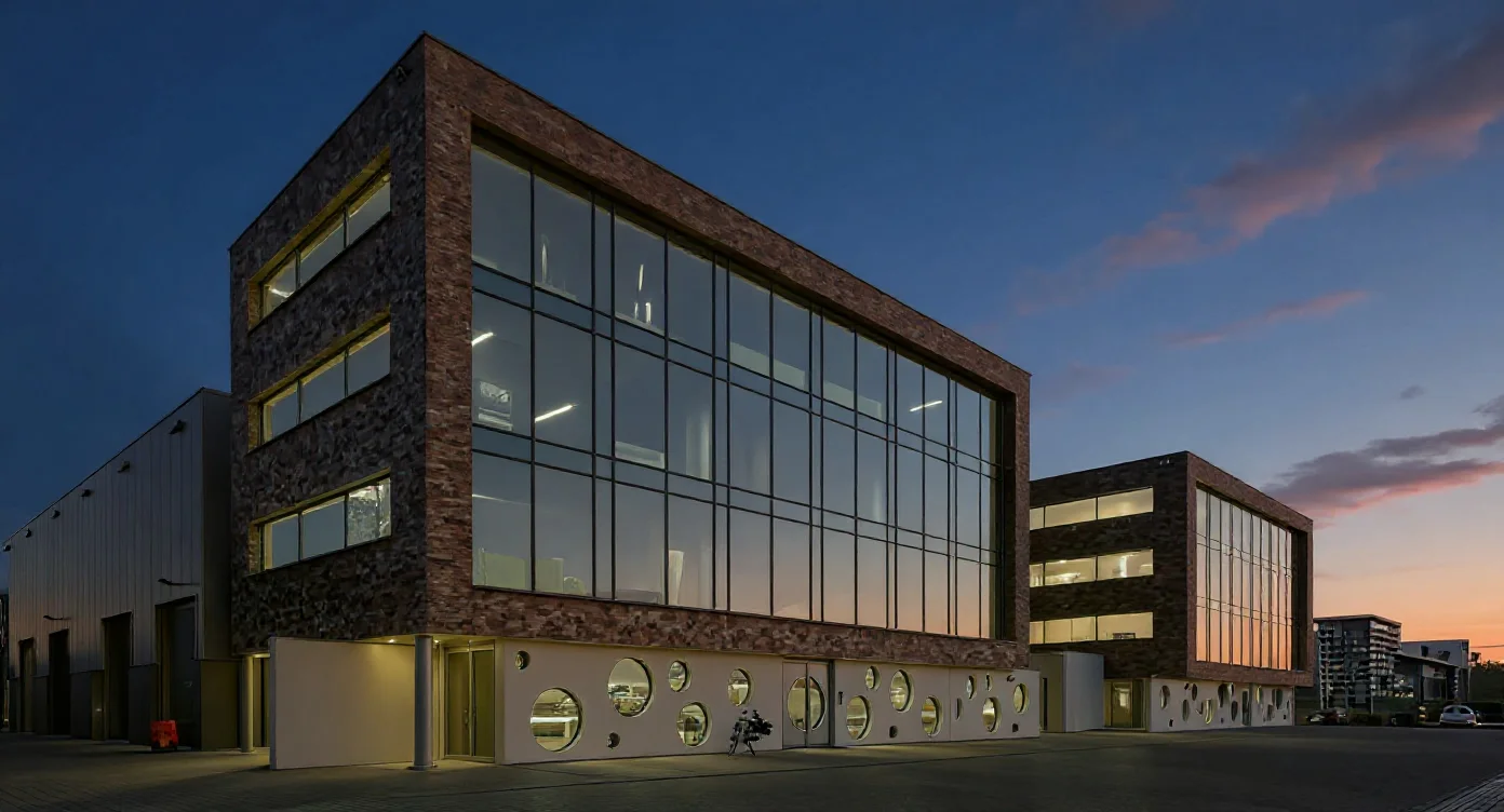 Kantoor Barion BV aan de Marketing 45 in Duiven bij avondlicht